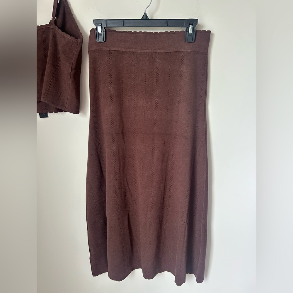 House of Harlow 1960 Brown knit tank top and flare maxi Skirt two piece set - Picture 8 of 9